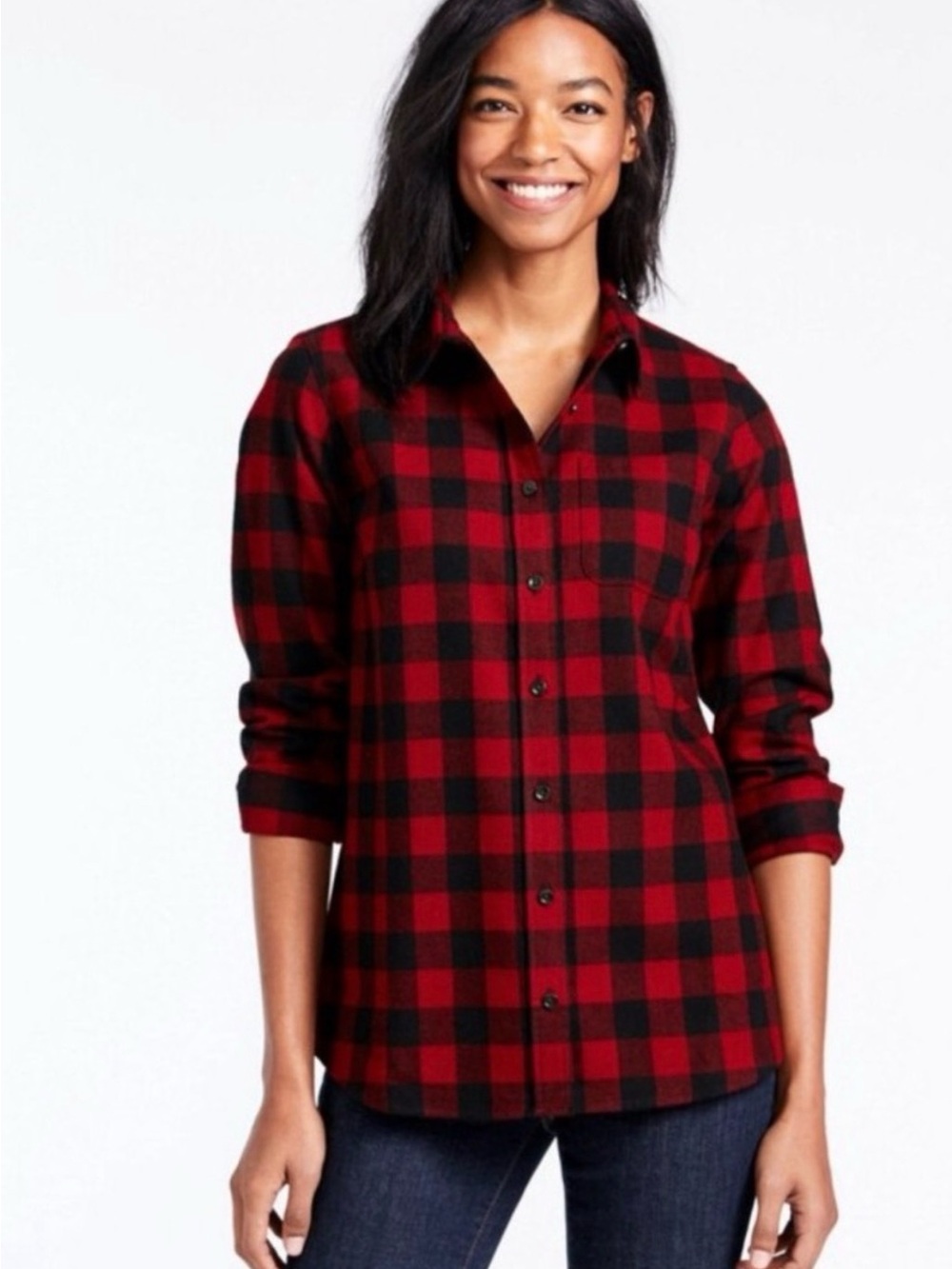 L.L. Bean Red and Black Buffalo Check Plaid Flannel Shirt